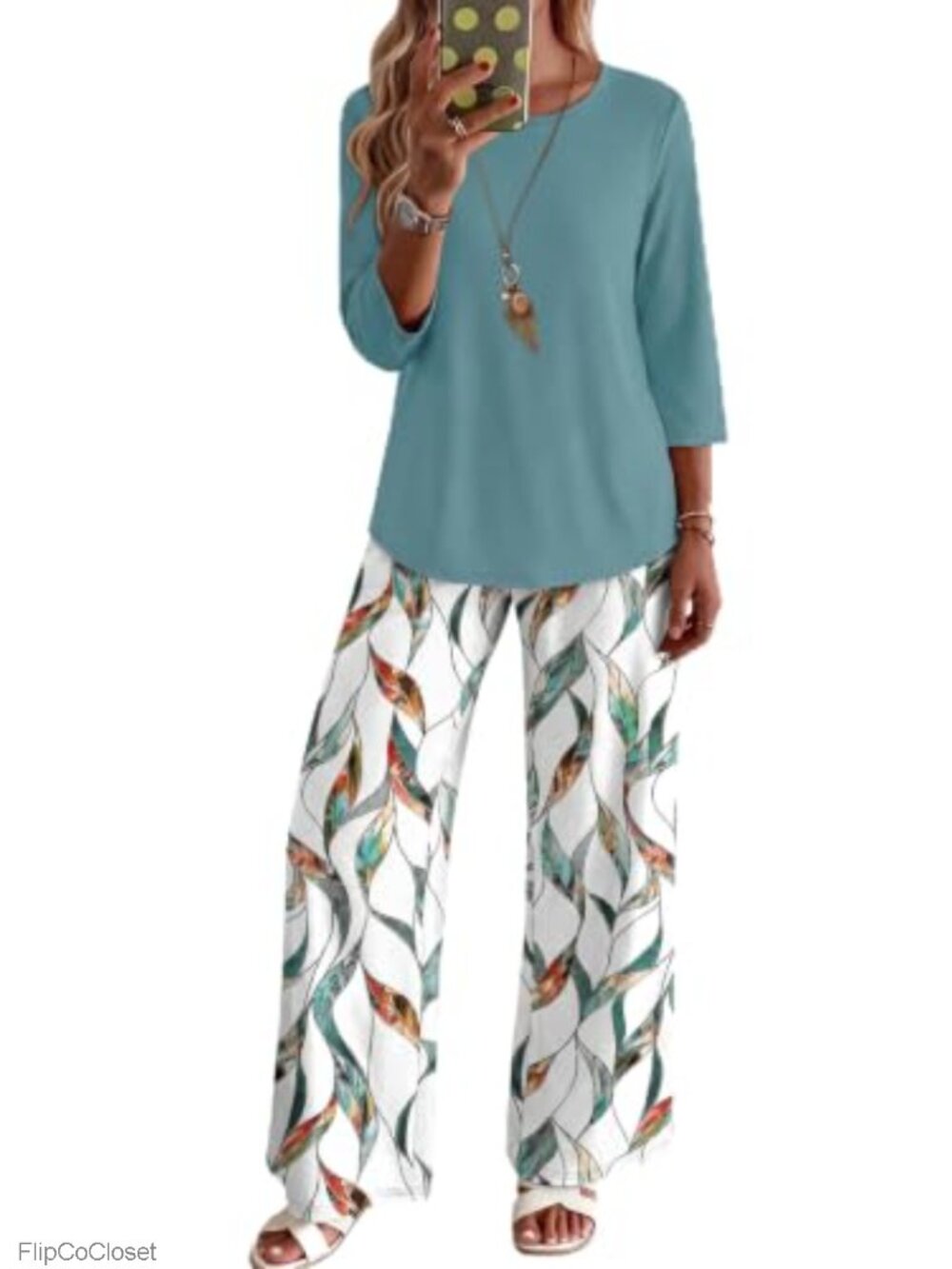 Two Piece Lounge Set Women 3/4 Sleeve Tops Pants Pockets